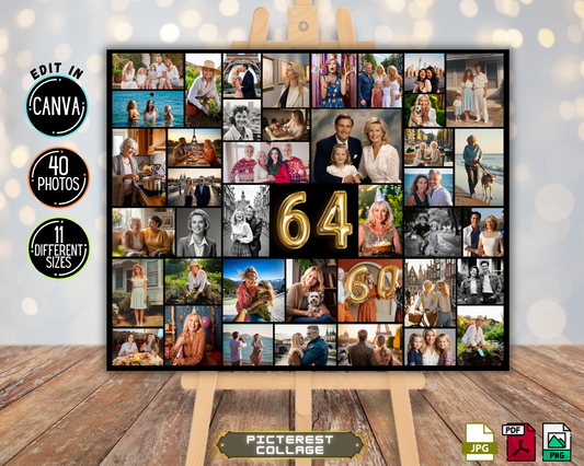 Editable 64th Birthday Photo Collage Canva Template PC0146