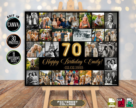 Editable 70th Birthday Photo Collage - Canva Template