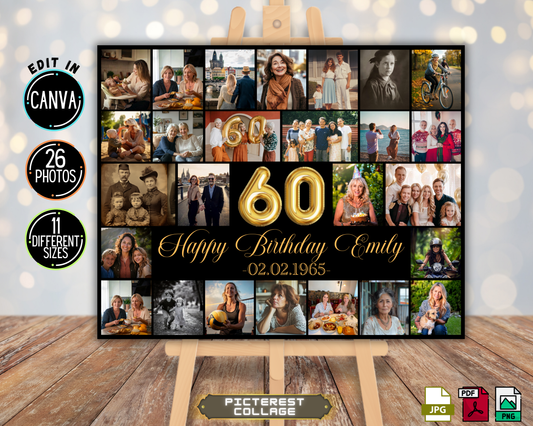 Editable 60th Birthday Photo Collage - Canva Template