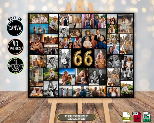 Editable 66th Birthday Photo Collage Canva Template PC0173