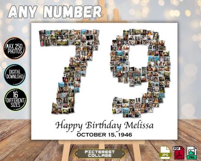 Custom 79th Birthday Gift - Number Photo Collage