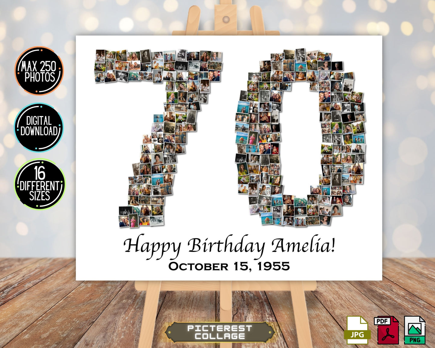 Custom 70th Birthday Gift - Number Photo Collage