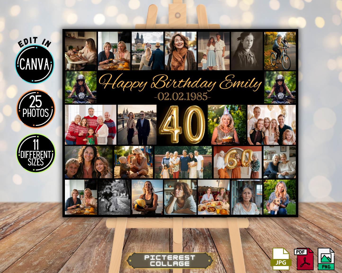 Editable 40th Birthday Photo Collage Canva Template