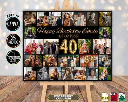 Editable 40th Birthday Photo Collage Canva Template
