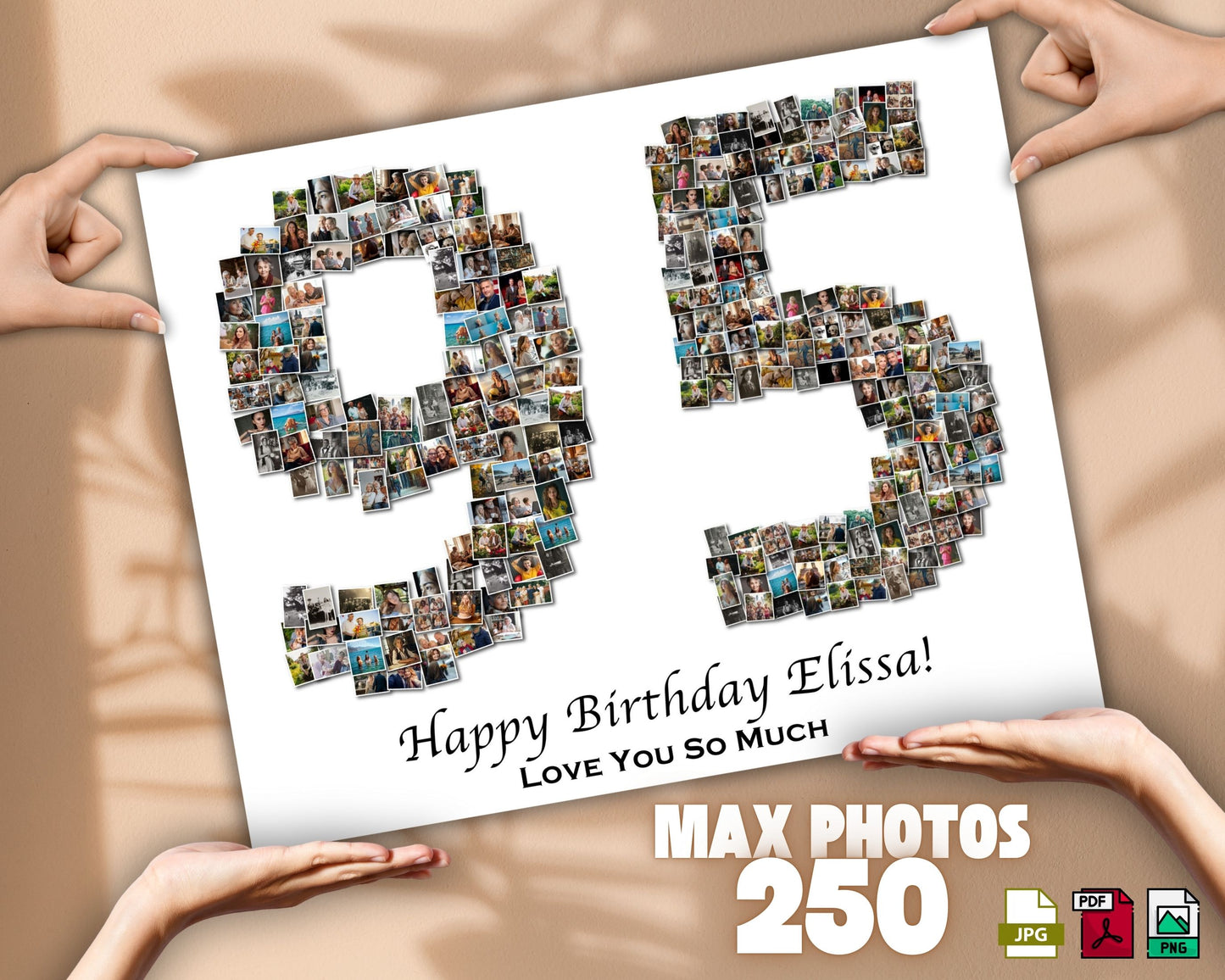 Custom 95th Birthday Gift - Number Photo Collage