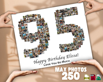 Custom 95th Birthday Gift - Number Photo Collage