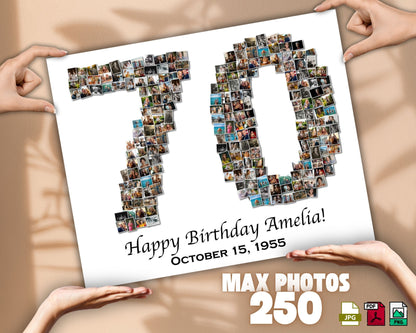 Custom 70th Birthday Gift - Number Photo Collage
