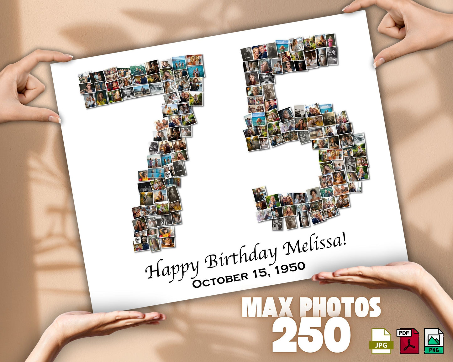 Custom 75th Birthday Gift - Number Photo Collage