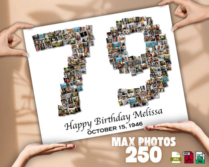 Custom 79th Birthday Gift - Number Photo Collage