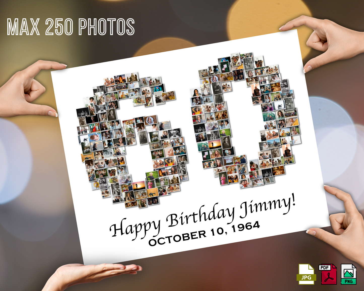 60th Birthday Photo Collage - Any Number (1-100) Photo Collage - Printable Digital File