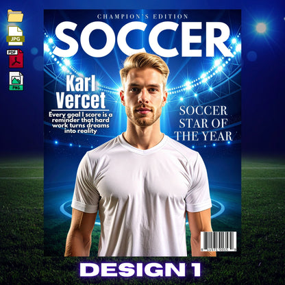 Personalized Soccer Magazine Cover | Custom Sports Poster with Photo & Name | Gift for Athletes, Fans | Soccer Player Gift, Printable