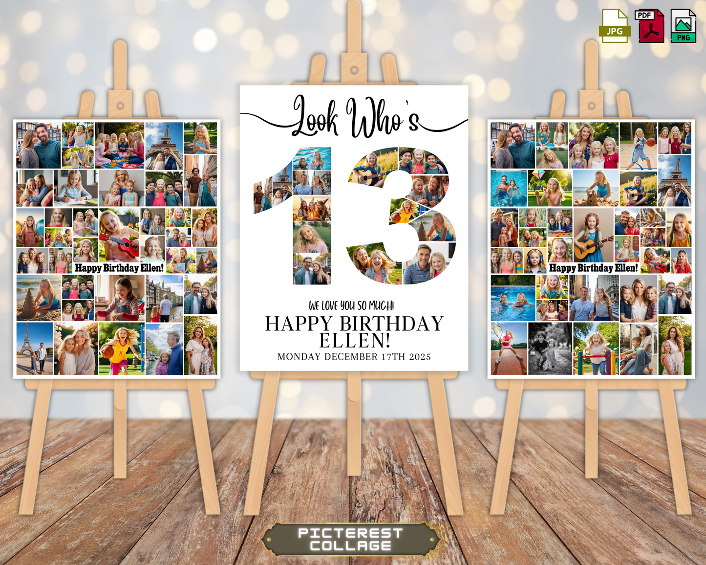 Editable 13th Birthday Photo Collage & Number Poster Template Bundle for Canva PS0370