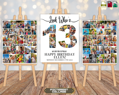 Editable 13th Birthday Photo Collage & Number Poster Template Bundle for Canva PS0370
