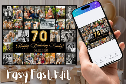 Editable 70th Birthday Photo Collage - Canva Template