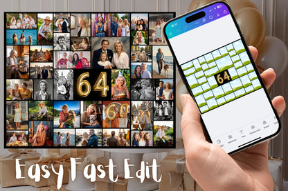 Editable 64th Birthday Photo Collage Canva Template PC0146