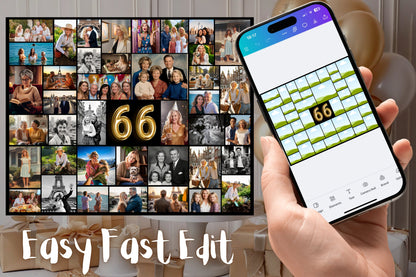 Editable 66th Birthday Photo Collage Canva Template PC0173