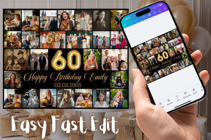 Editable 60th Birthday Photo Collage - Canva Template