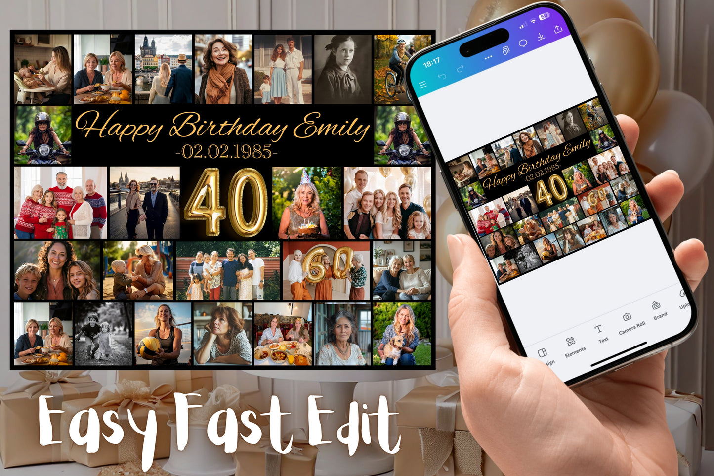 Editable 40th Birthday Photo Collage Canva Template