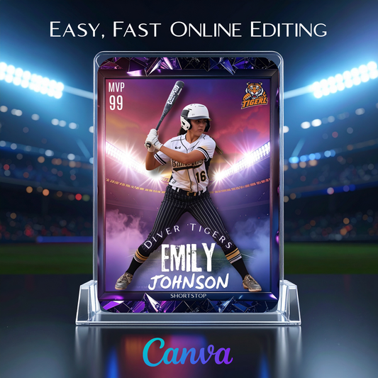 Editable Baseball Trading Card Template – Custom Player Card, Canva Template, Personalized Sports Poster