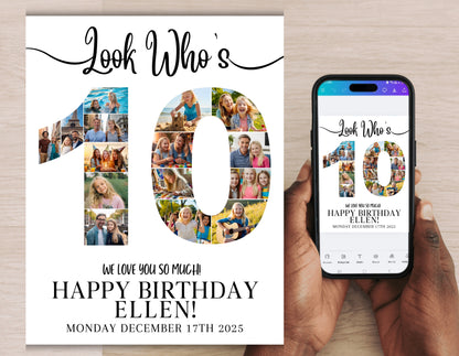 Editable 10th Birthday Photo Collage & Number Poster Template Bundle for Canva PS0366