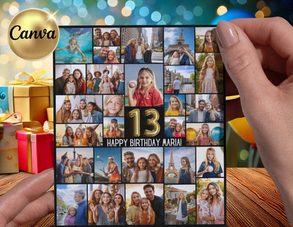 Editable 13th Birthday Photo Collage Canva Template PC0171