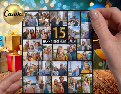 Editable 15th Birthday Photo Collage - Canva Template