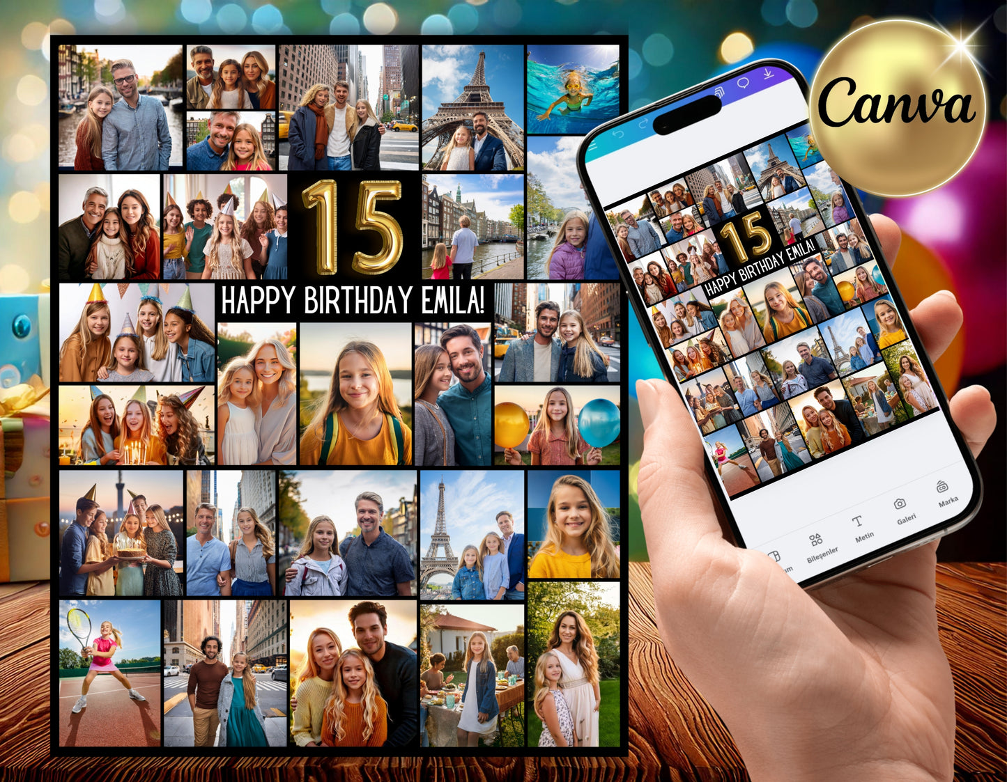 Editable 15th Birthday Photo Collage - Canva Template