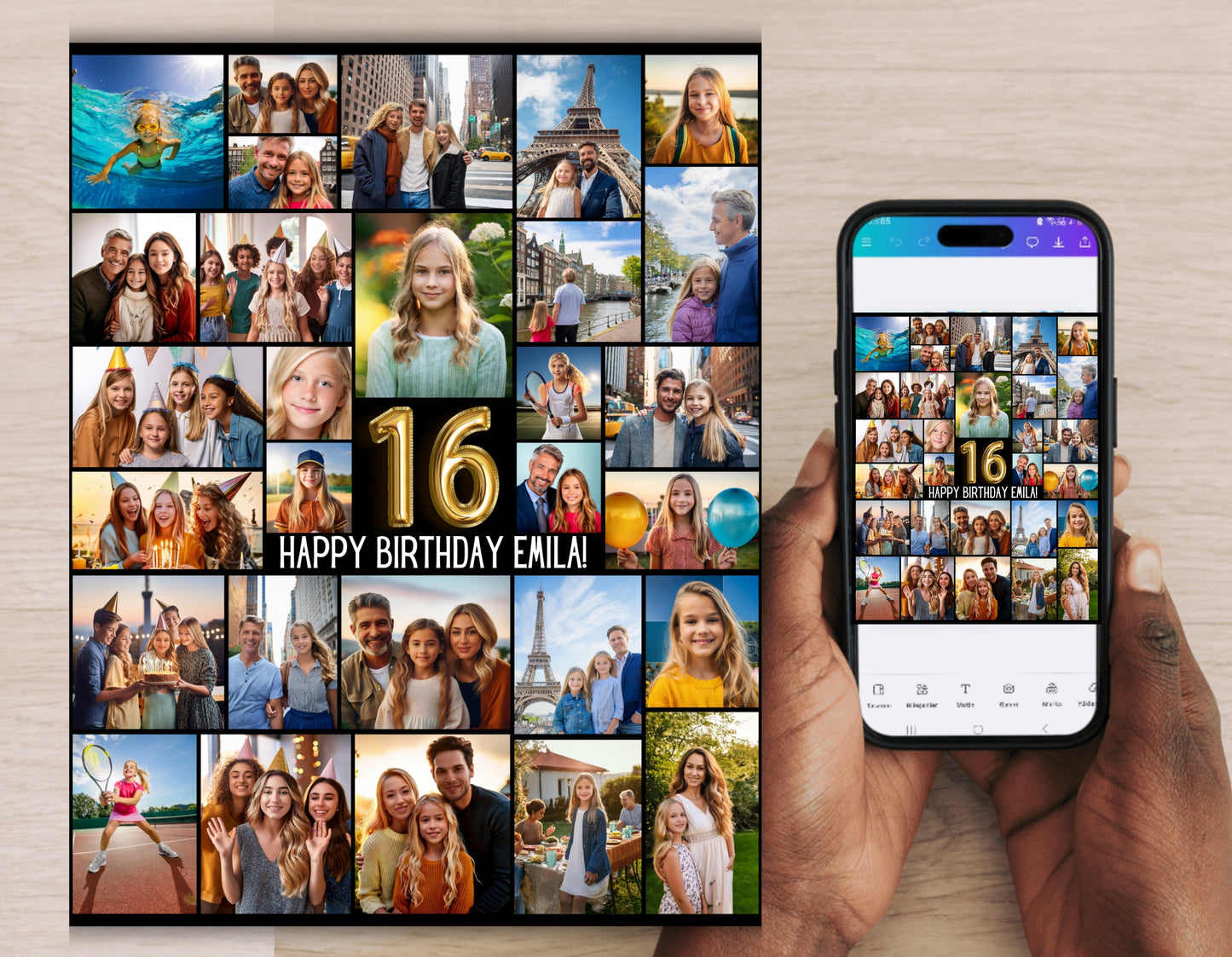 16th Editable Birthday Photo Collage Canva Template | PC0129
