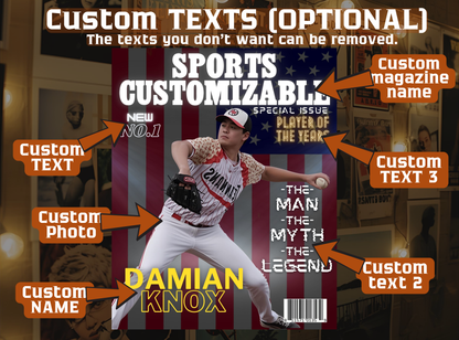 Personalized Sports Magazine Cover Poster – Player of the Year, Perfect Personalized Digital Gift,PRINTABLE