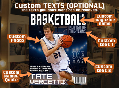 Personalized Basketball Magazine Cover — Custom Sports Poster | Basketball Player Gift