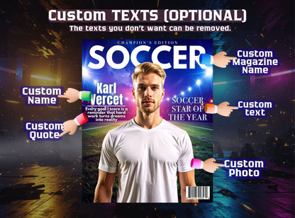 Personalized Soccer Magazine Cover | Custom Sports Poster with Photo & Name | Gift for Athletes, Fans | Soccer Player Gift, Printable