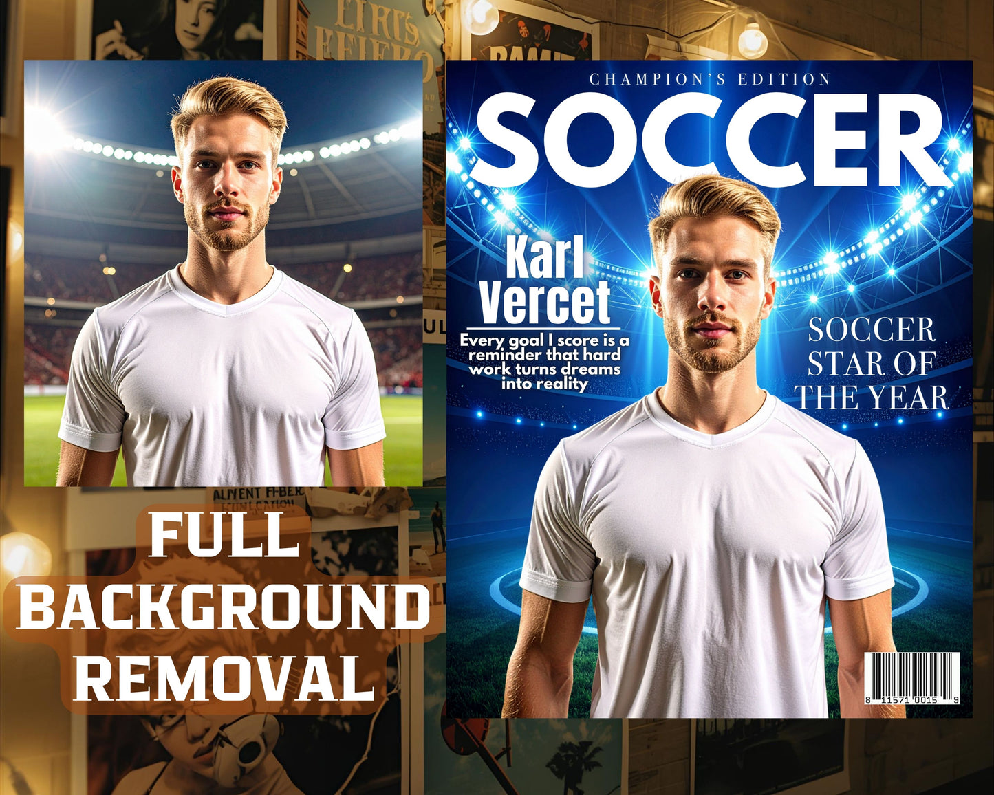 Personalized Soccer Magazine Cover | Custom Sports Poster with Photo & Name | Gift for Athletes, Fans | Soccer Player Gift, Printable