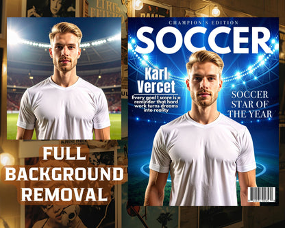 Personalized Soccer Magazine Cover | Custom Sports Poster with Photo & Name | Gift for Athletes, Fans | Soccer Player Gift, Printable