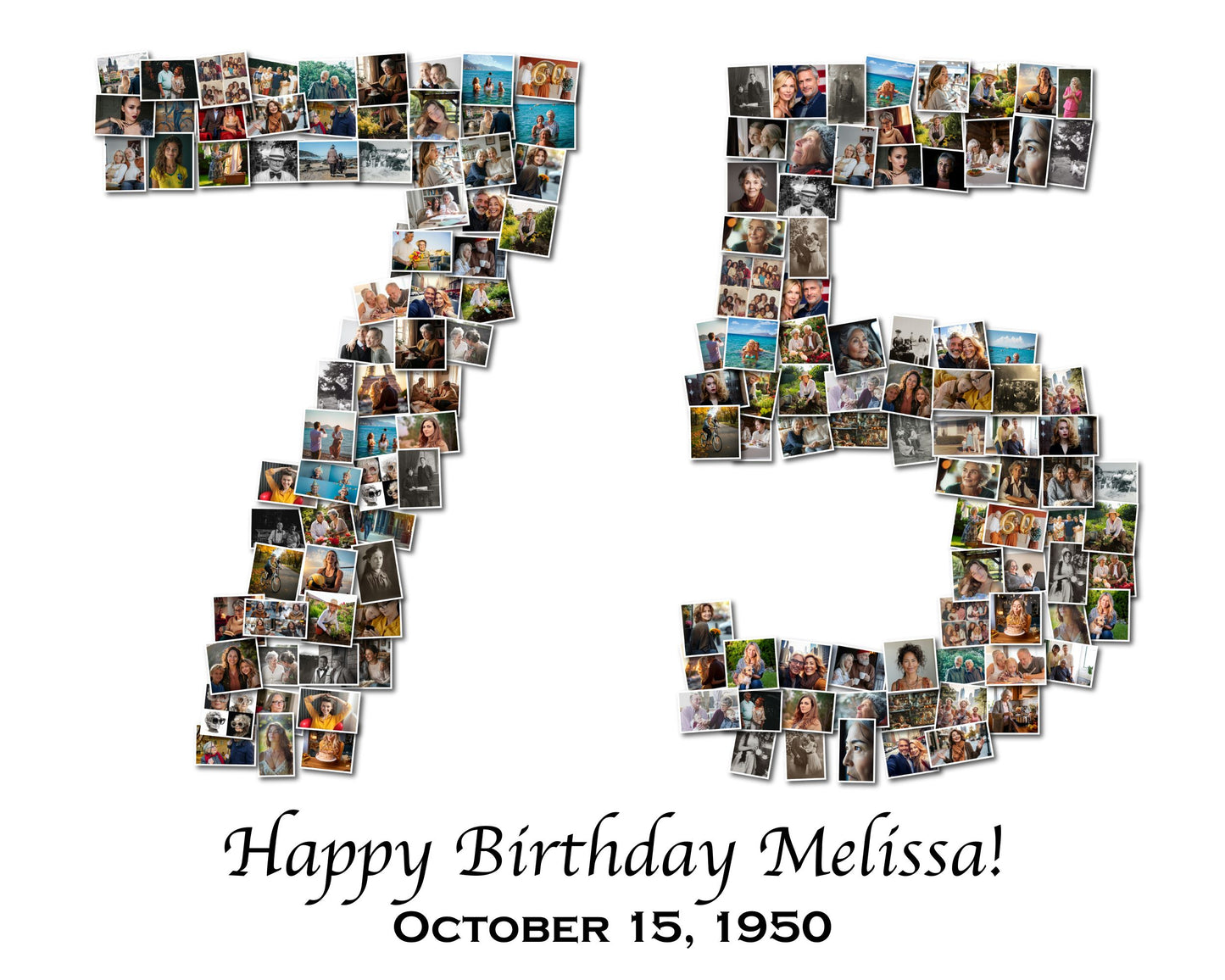 Custom 75th Birthday Gift - Number Photo Collage