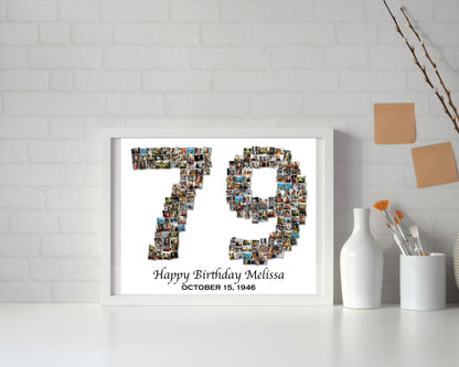 Custom 79th Birthday Gift - Number Photo Collage