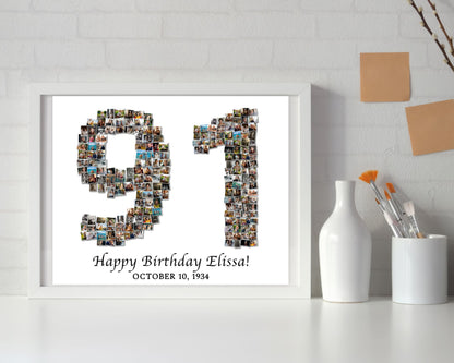 Custom 91st Birthday Gift - Number Photo Collage