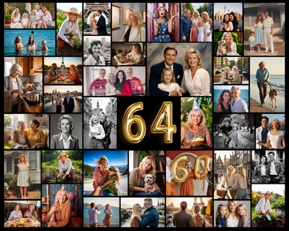 Editable 64th Birthday Photo Collage Canva Template PC0146