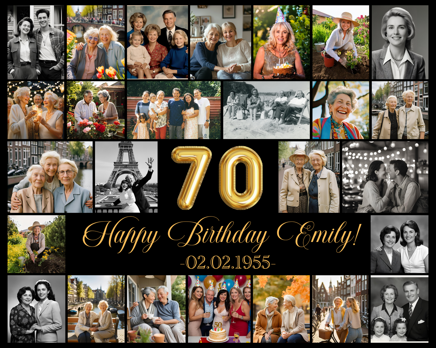 Editable 70th Birthday Photo Collage - Canva Template