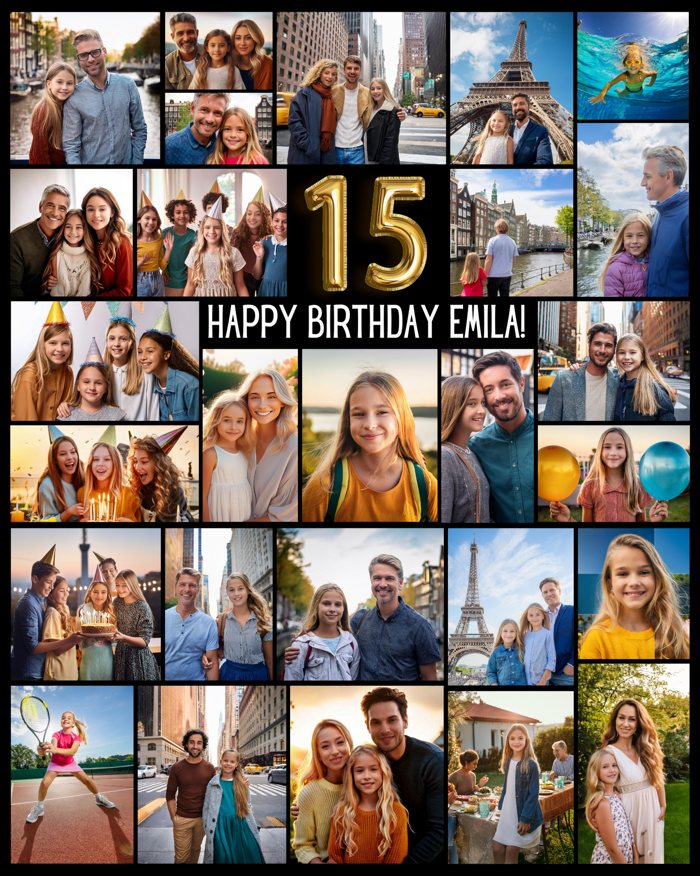 Editable 15th Birthday Photo Collage - Canva Template