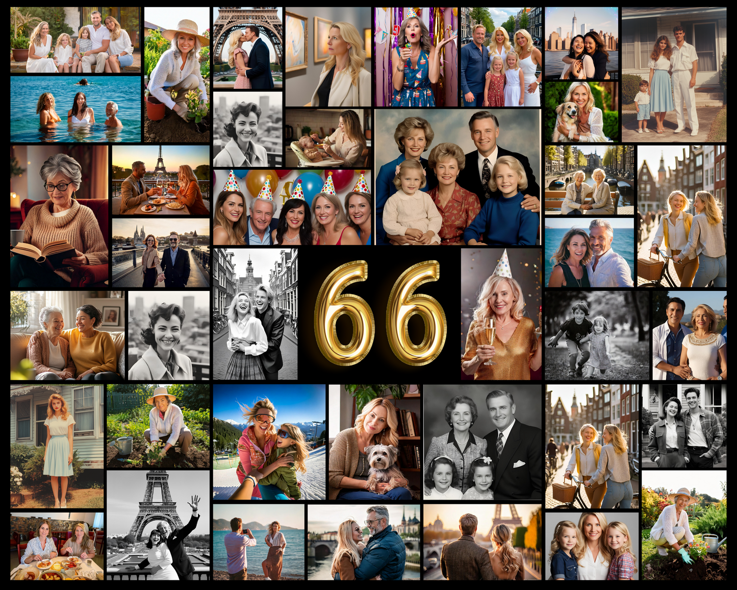 Editable 66th Birthday Photo Collage Canva Template PC0173