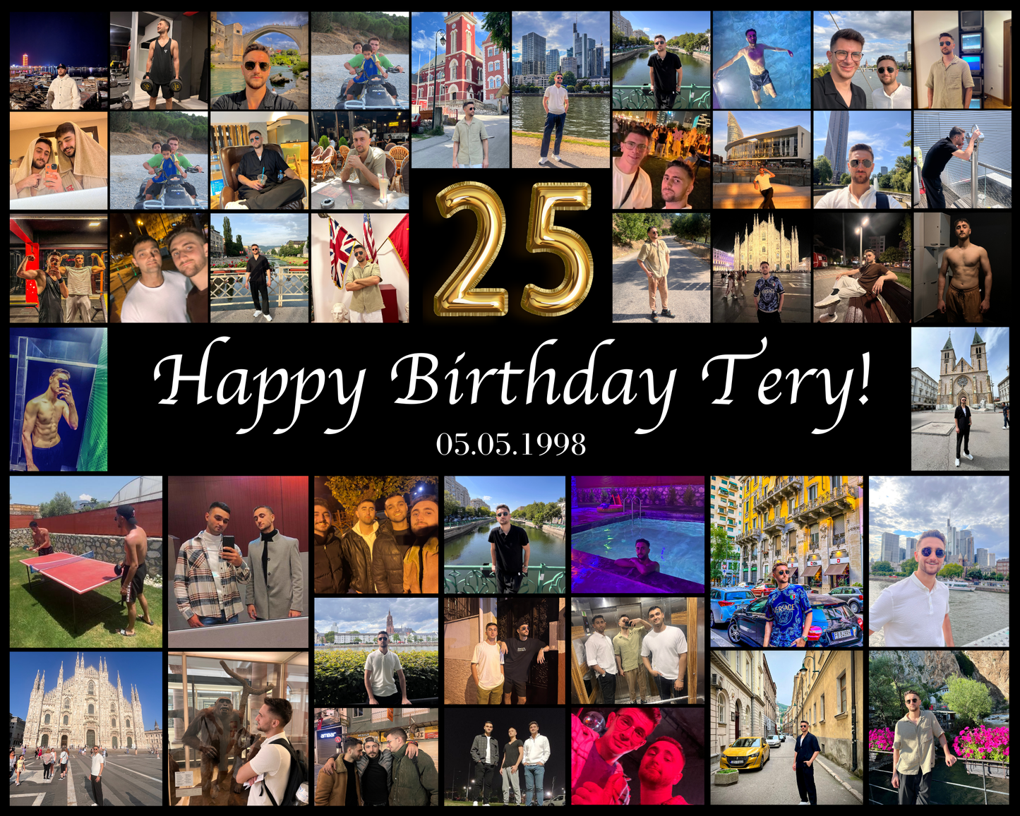 Editable 25th Birthday Photo Collage Canva Template PC0182