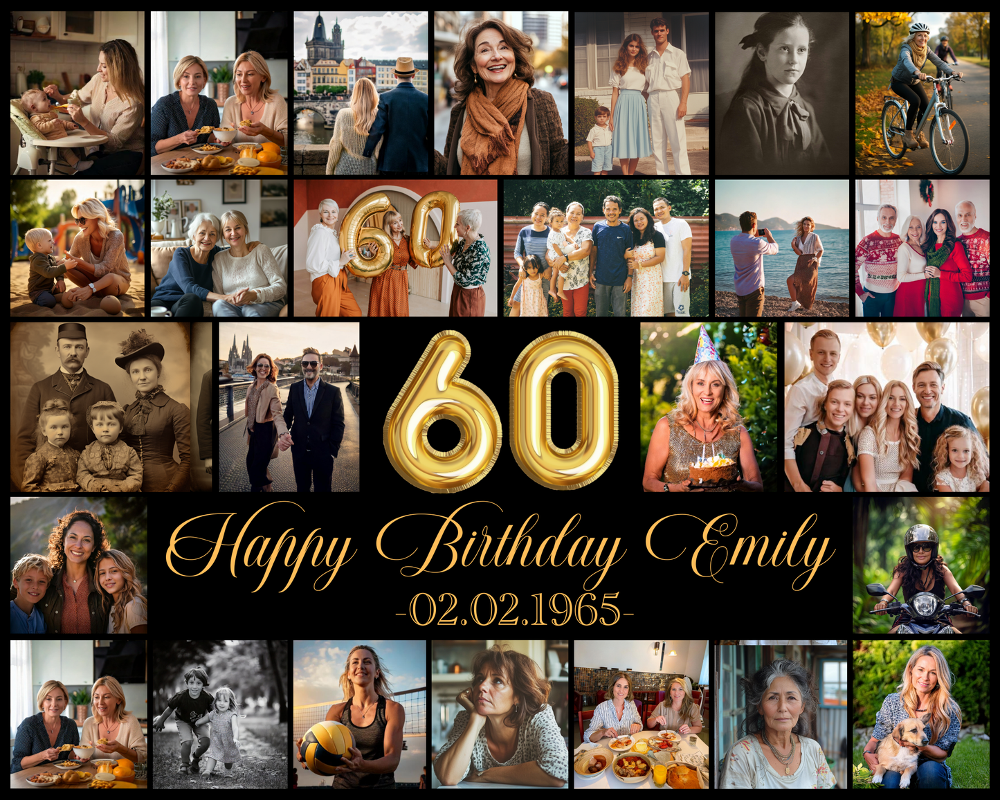 60th Editable Birthday Photo Collage Template | Personalized Photo Montage Board | Celebration Poster | Memory Keepsake PC0350