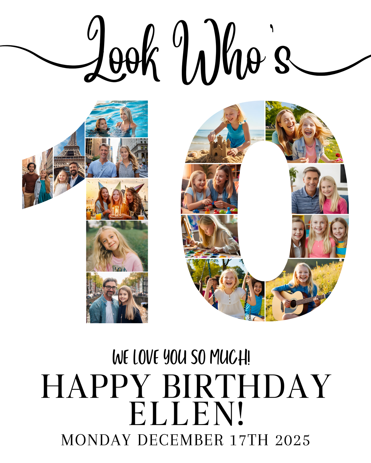 Editable 10th Birthday Photo Collage & Number Poster Template Bundle for Canva PS0366