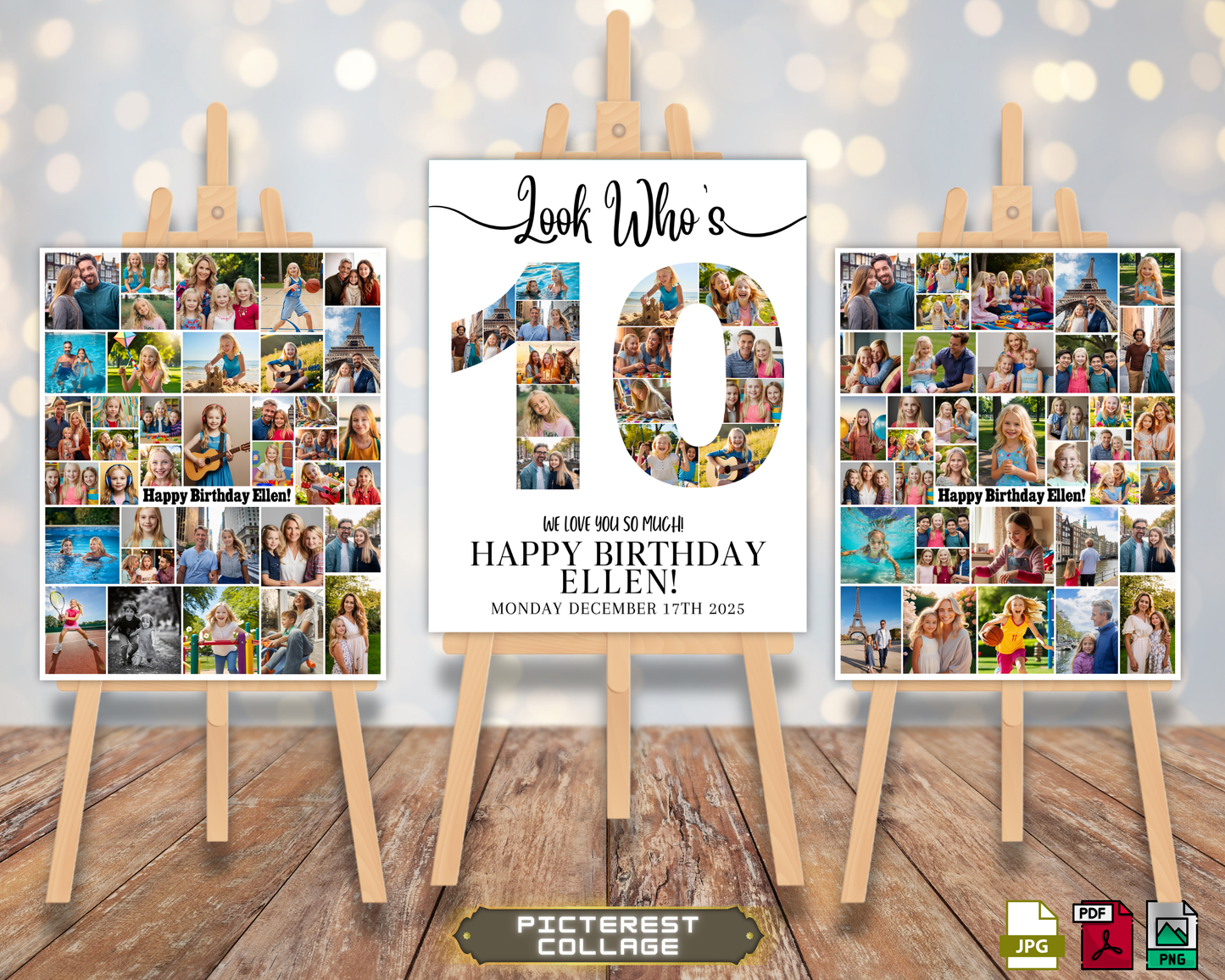 Editable 10th Birthday Photo Collage & Number Poster Template Bundle for Canva PS0366