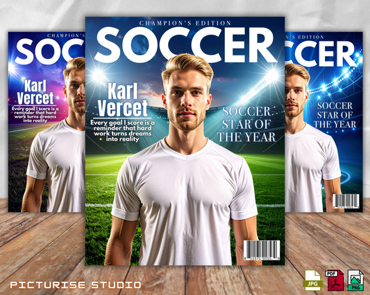 Personalized Soccer Magazine Cover | Custom Sports Poster with Photo & Name | Gift for Athletes, Fans | Soccer Player Gift, Printable