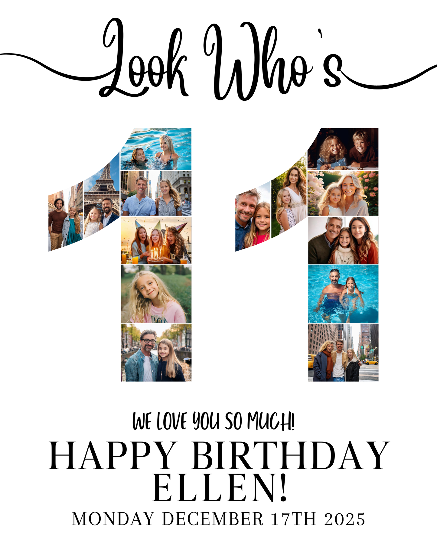 Editable 11th Birthday Photo Collage & Number Poster Template Bundle for Canva PC0364