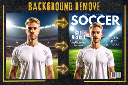 Personalized Soccer Magazine Cover | Custom Sports Poster with Photo & Name | Gift for Athletes, Fans | Soccer Player Gift, Printable