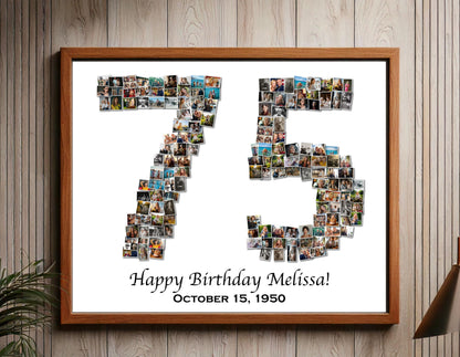 Custom 75th Birthday Gift - Number Photo Collage