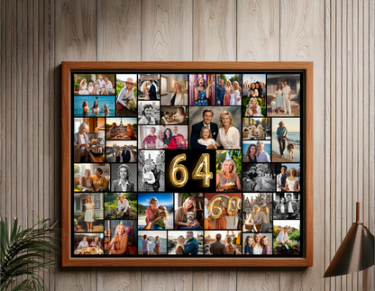 Editable 64th Birthday Photo Collage Canva Template PC0146