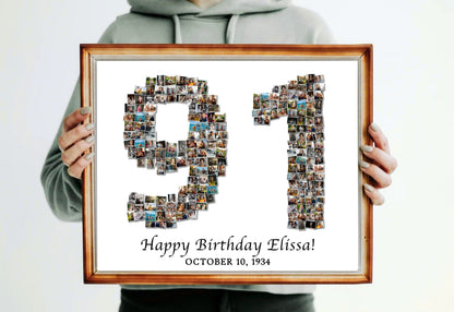 Custom 91st Birthday Gift - Number Photo Collage